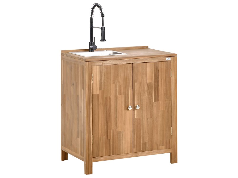 Meuble de cuisine d'extérieur avec évier VENOSA Marron/noir Acacia