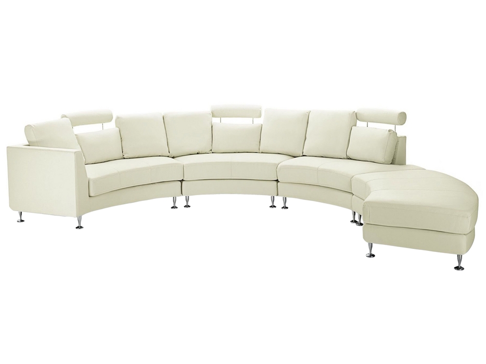 7 Seater Curved Leather Modular Sofa Cream Beige ROTUNDE Beliani