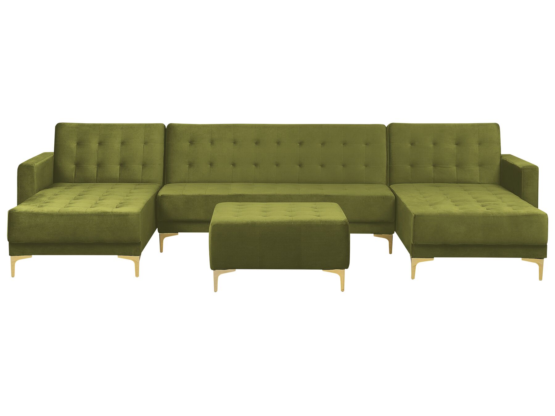 5 Seater U-Shaped Modular Velvet Sofa with Ottoman Green ABERDEEN_882431