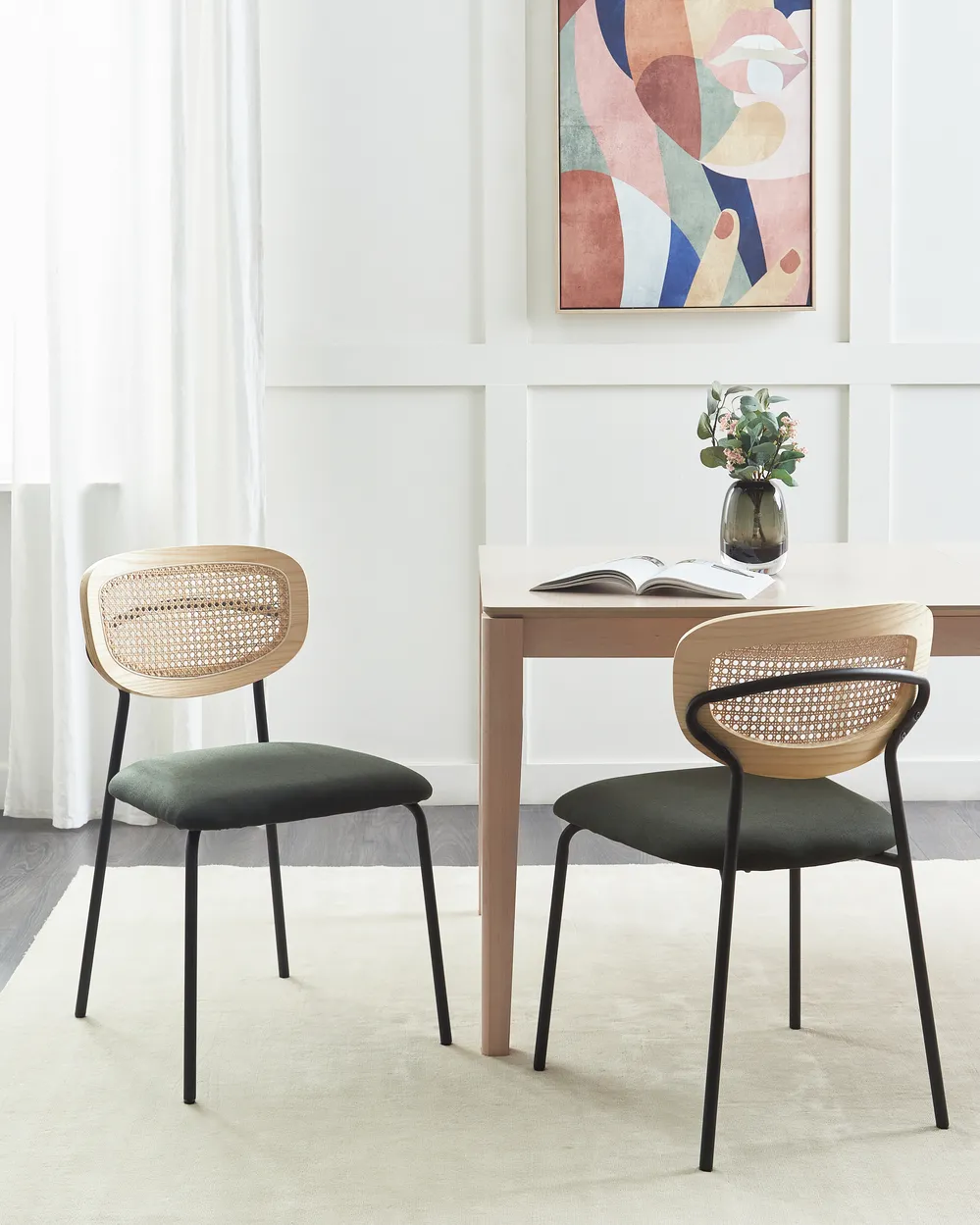 Set of 2 Dining Chairs MAYETTA Rattan Dark Green