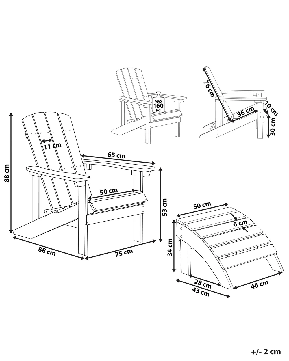 Garden Chair ADIRONDACK with Footstool Red_809505