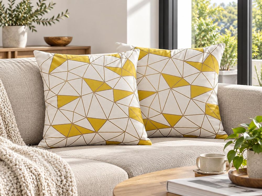 Set of 2 Decorative Cushions CLARKIA 45 x 45 cm Cotton Yellow Geometric Pattern