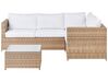 Lounge Set Rattan hellbraun 4-Sitzer linksseitig Auflagen cremeweiß AVOLA_929684