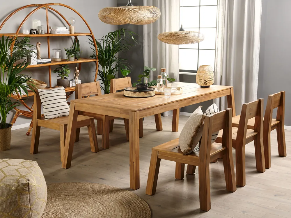 Garden Dining Set 6 Seater LIVORNO Acacia Wood Brown_796742