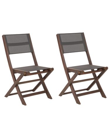 Set of 2 Acacia Garden Folding Chairs Dark Wood CESANA