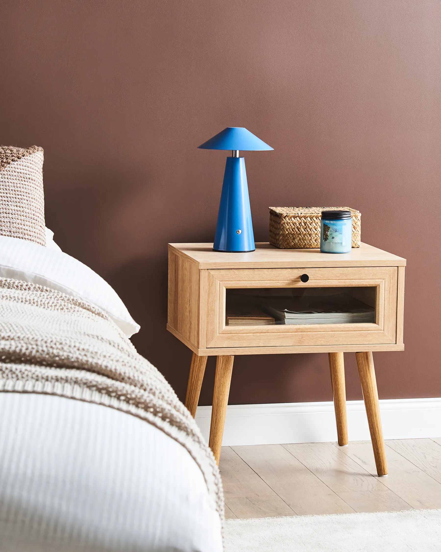 1 Drawer Bedside Table ALBANY Light Brown_963405