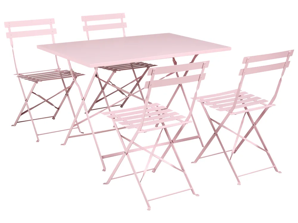 Garden Dining Set Seater FIORI Folding Metal Pastel Pink