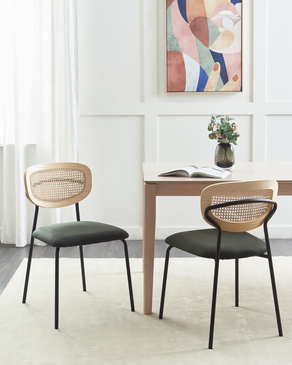 Conjunto de 2 sillas de comedor MAYETTA Ratán Verde oscuro