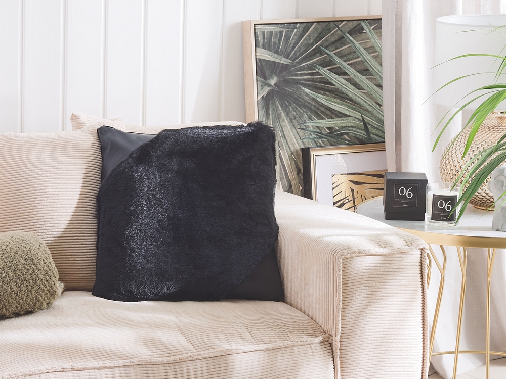 Set of 2 Faux Fur Cushions 42 x 42 cm Black EHNAR Beliani
