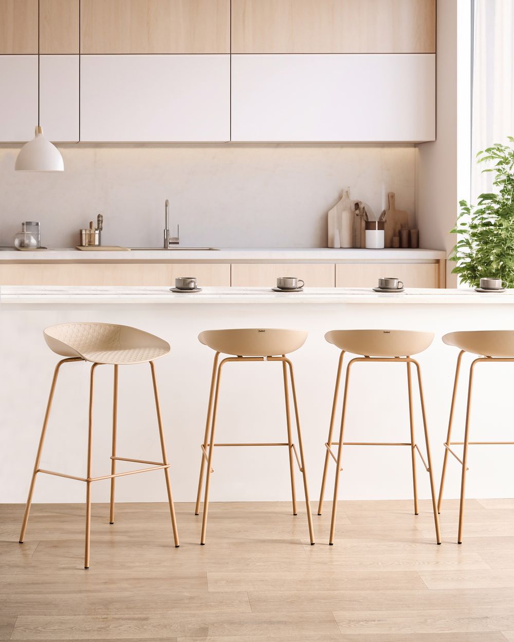 Set of 4 Bar Chairs VENLO Beige