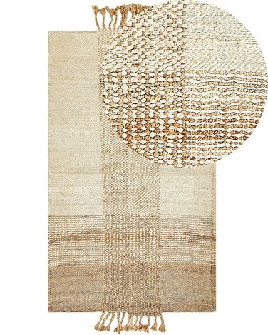 Teppich Jute sandbeige 80 x 150 cm geometrisches Muster Kurzflor HAMZALAR