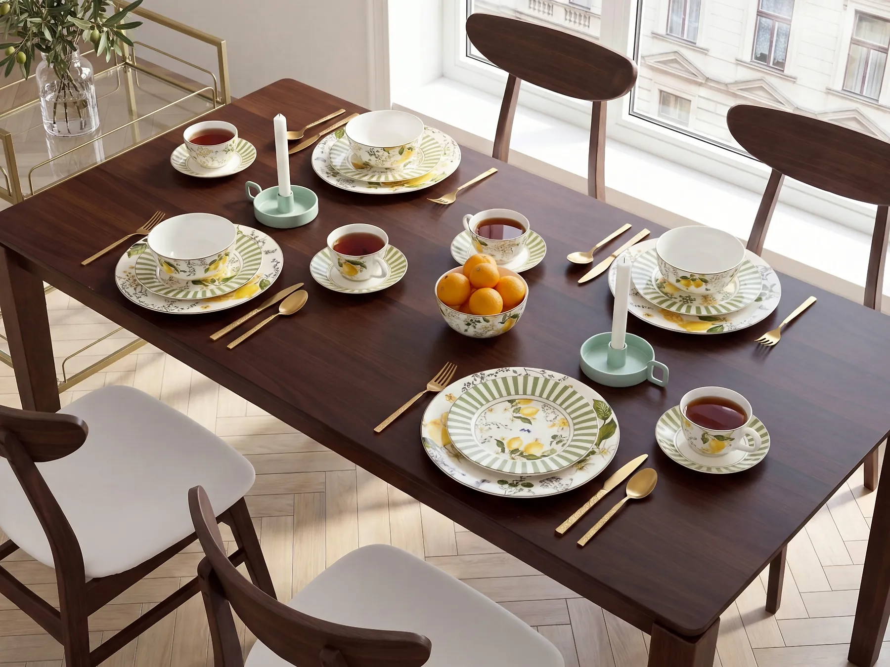 Zastawa stołowa 20-częściowa LEMONGRASS Porcelana Biały/zielony_1191896