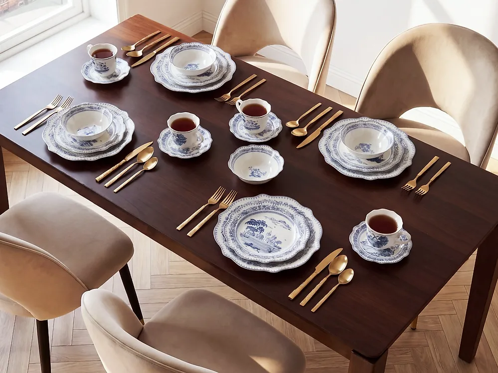 Set med 20 matserviser BAY LEAF Porslin Vit/ Blå