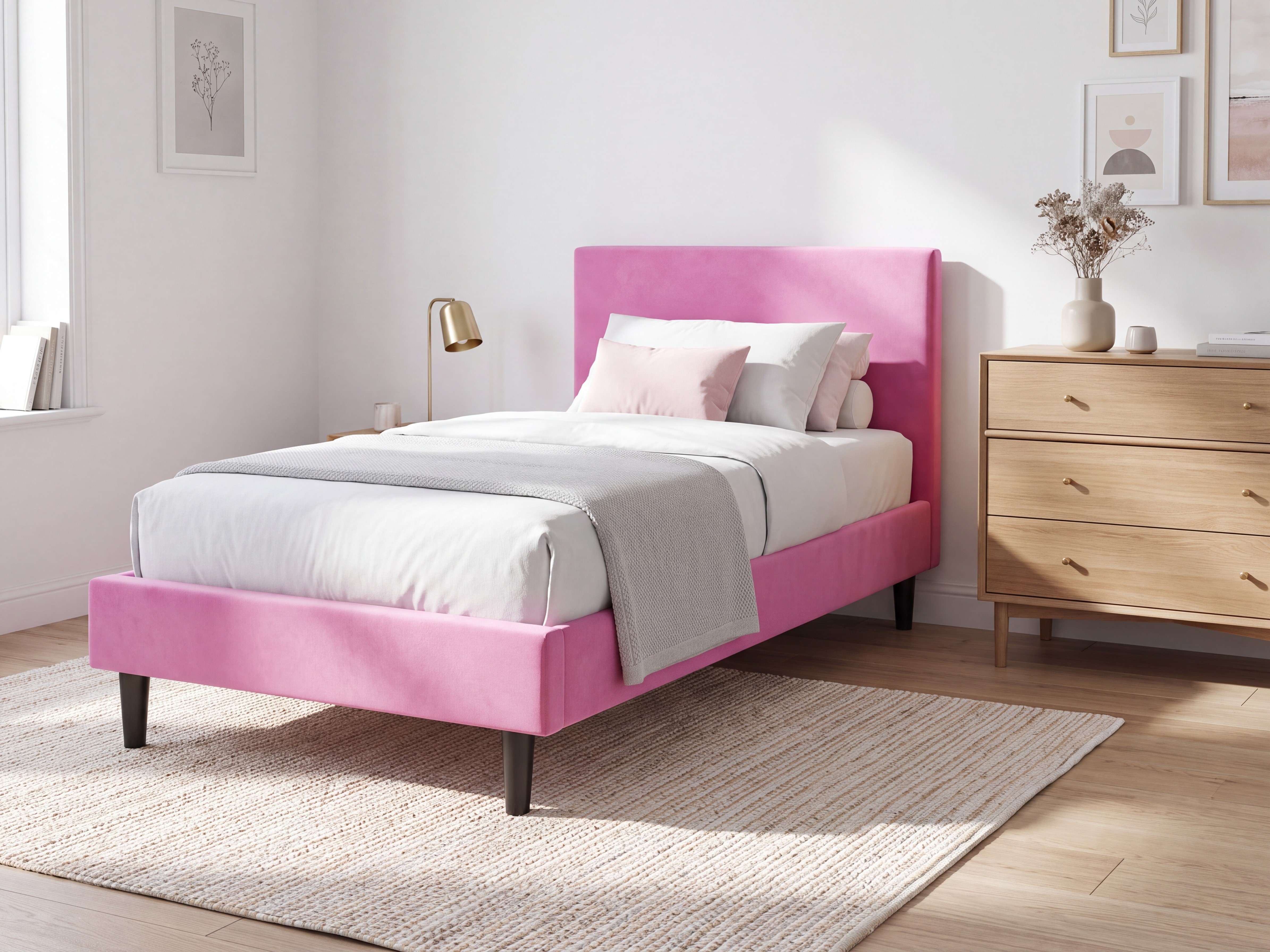Bed Frame Cover Velvet FITOU 90 x 200 cm Fuchsia Pink