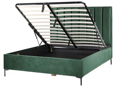 Zamatová posteľ s úložným priestorom 160 x 200 cm tmavozelená SEZANNE