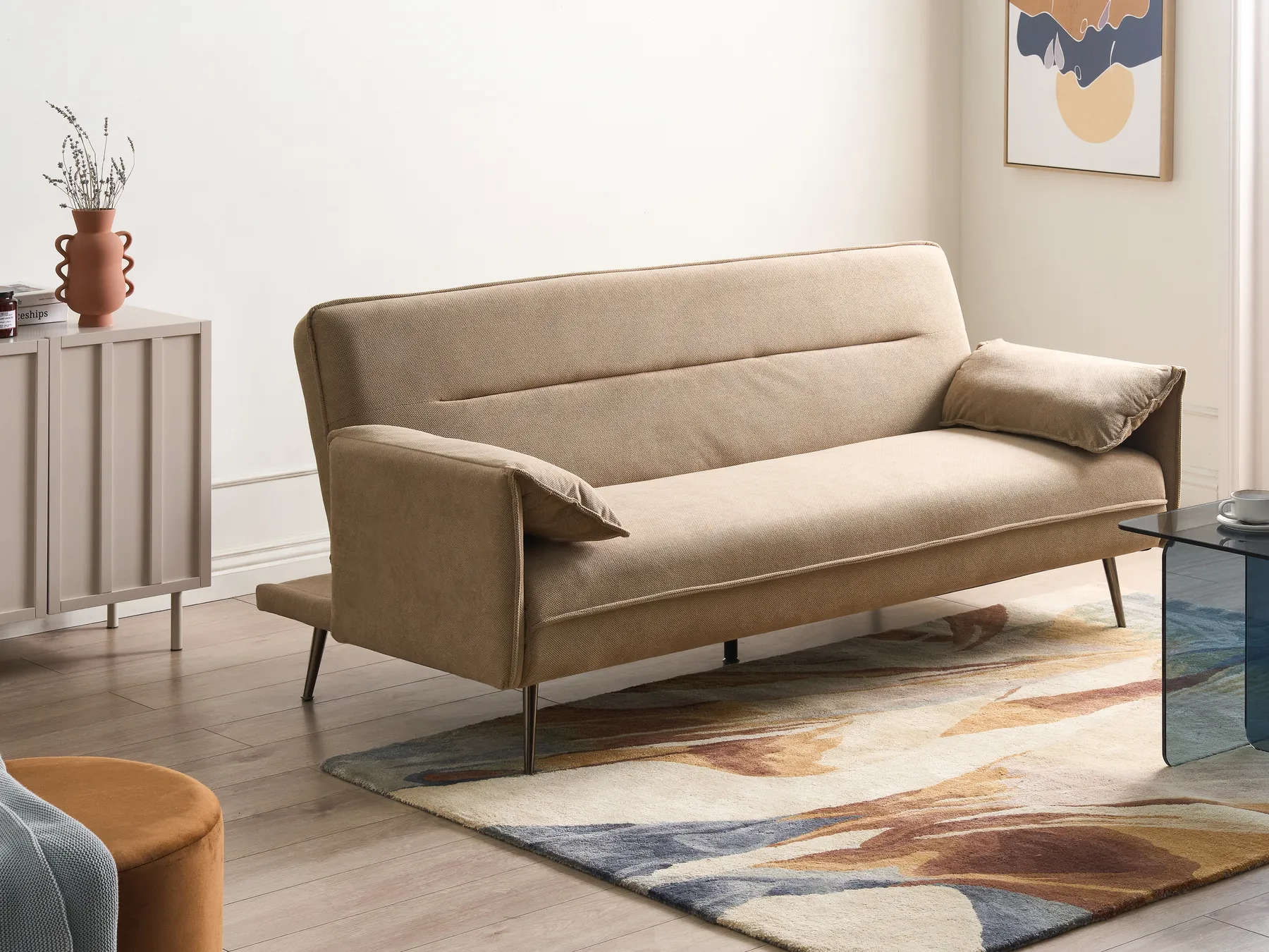 Divano letto 3 posti VAYLA Tessuto Marrone chiaro_1056779