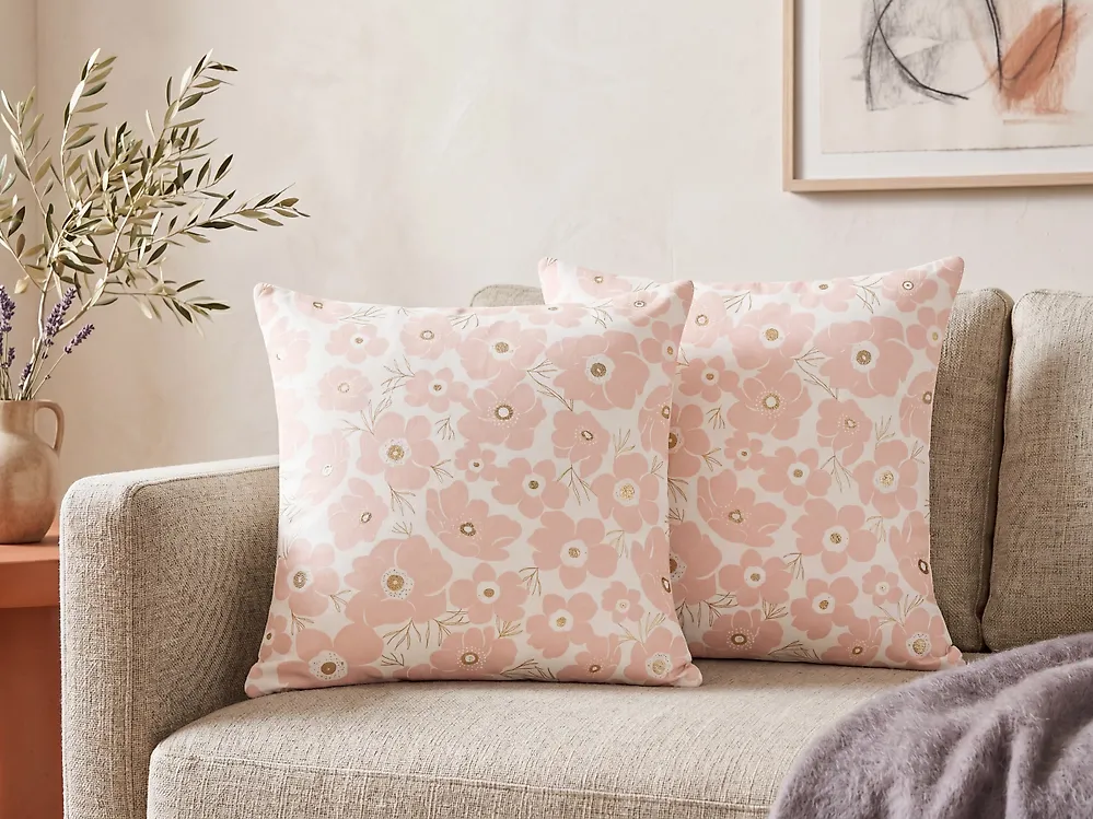 Dekokissen 2er Set TRITELEIA 45 x 45 cm Samtstoff Rosa Blumenmuster_1182479