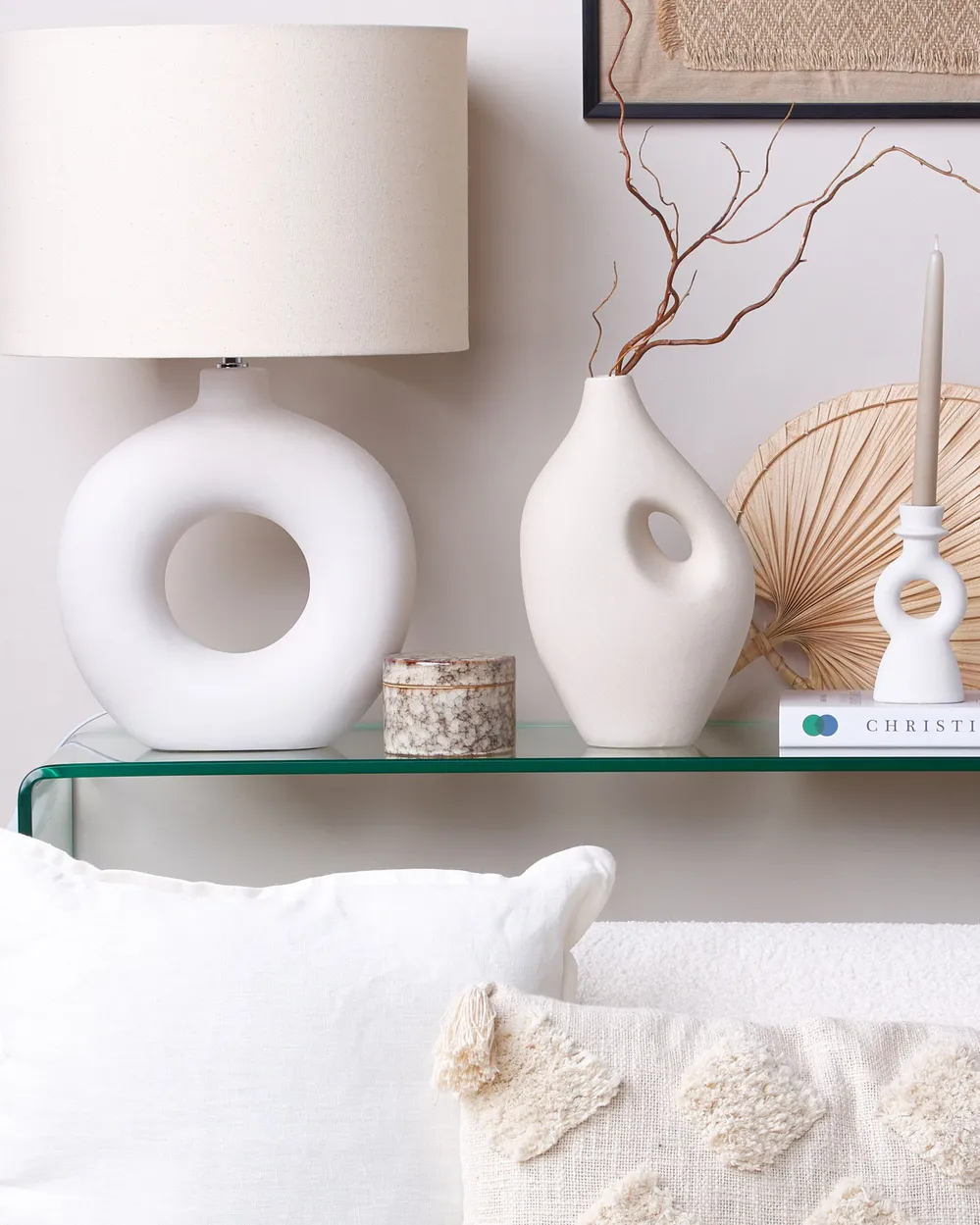 Flower Vase KOMOTINI Ceramic 32 cm Off-White - Beliani.es