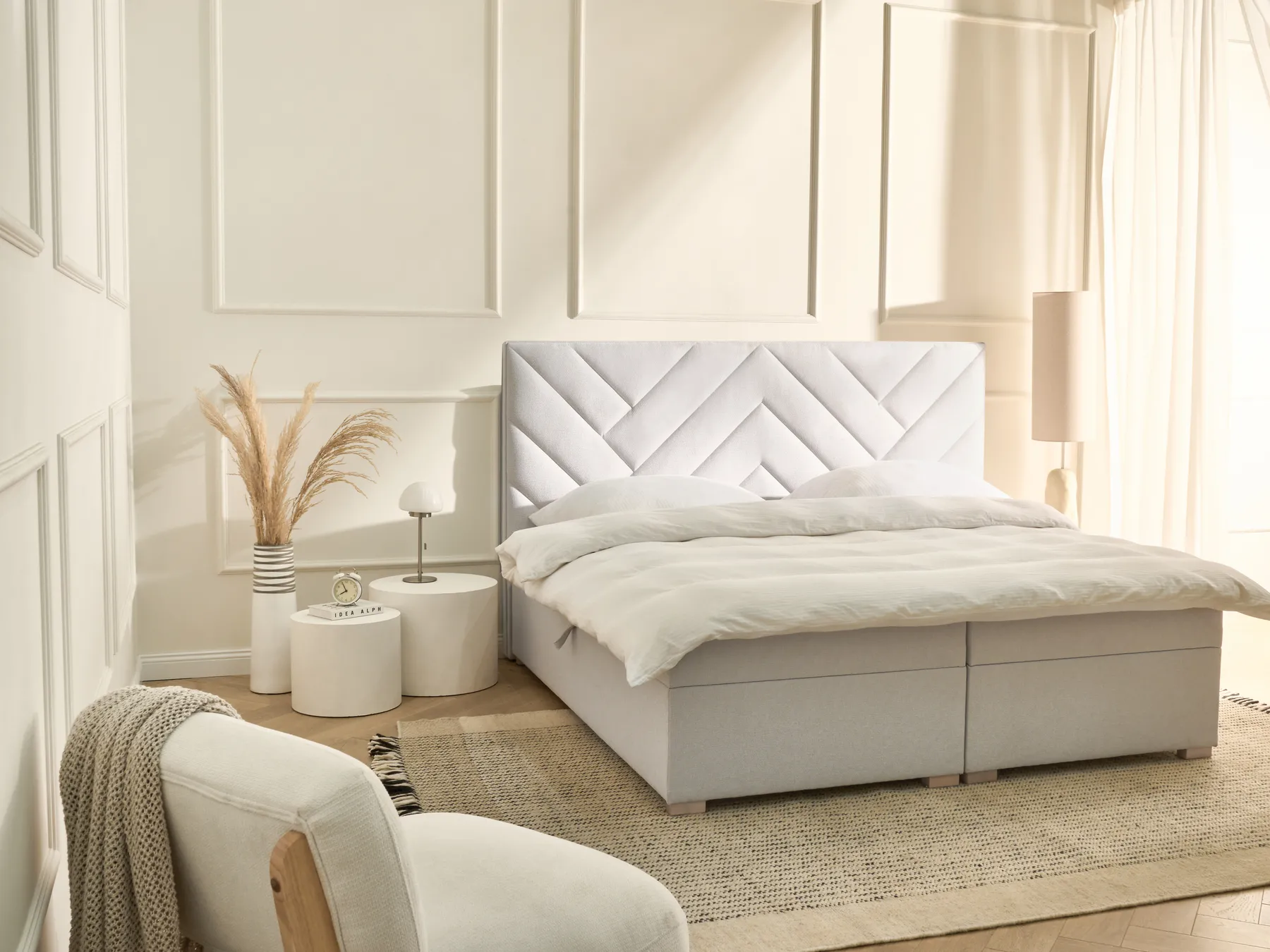Divan Bed with Storage ESQUIRE Fabric Off-White 180 x 200 cm (EU Super King)_1016142