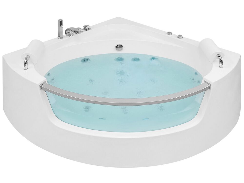 Baignoire d'angle à remous avec LED MANGLE 201 x 150 cm Blanc