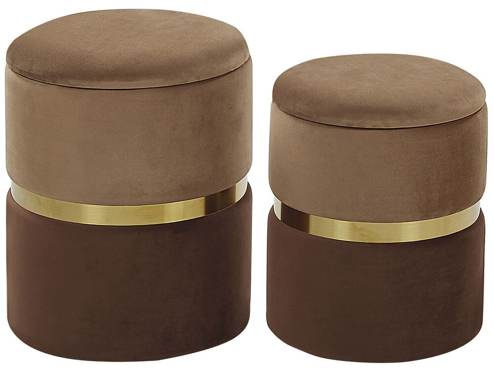 Set of 2 Storage Pouffes WICHITA Velvet Brown