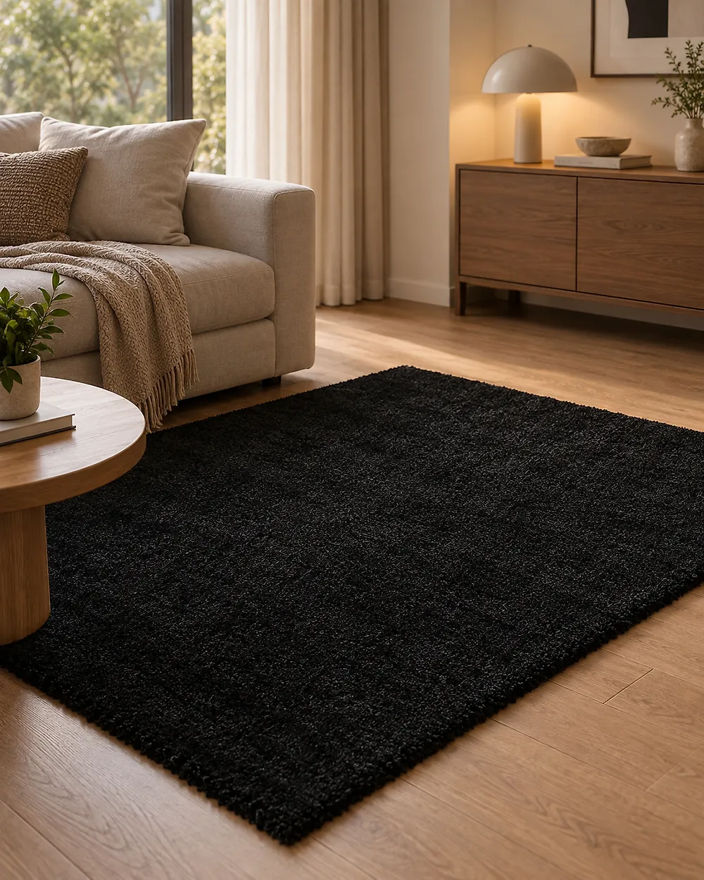 Tapis à poils longs DEMRE Noir 140 x 200 cm_1175899