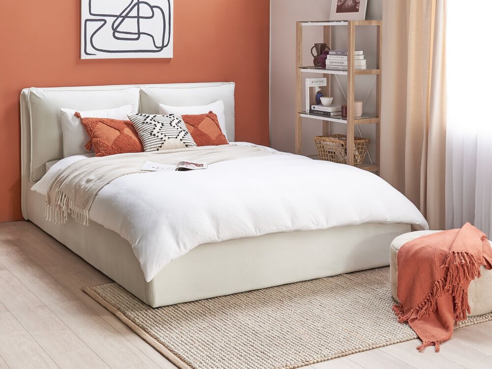 Lit ottoman BAJONNA Velours Blanc cassé 160 x 200 cm