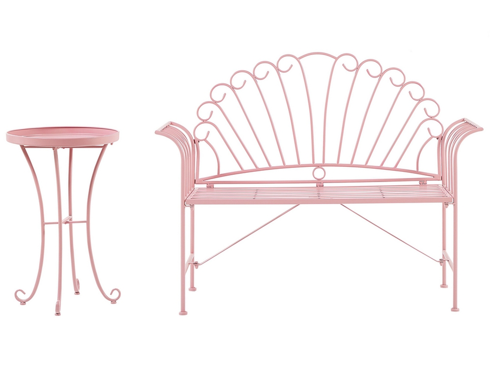 Metal Garden Bench Set Pink CAVINIA Beliani