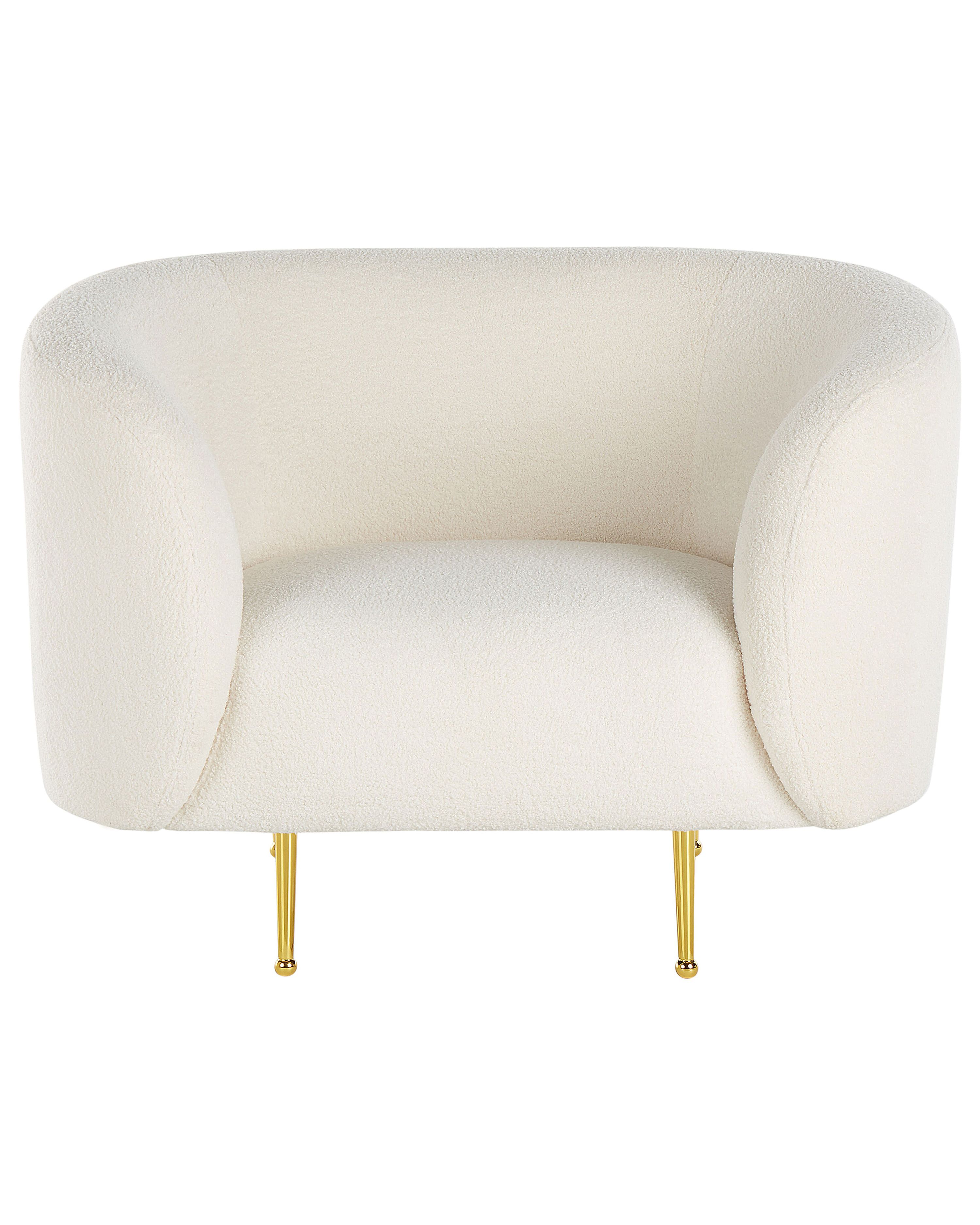Fauteuil Design Tissu Blanc Bouclé Pieds Métal Noir – INOVA