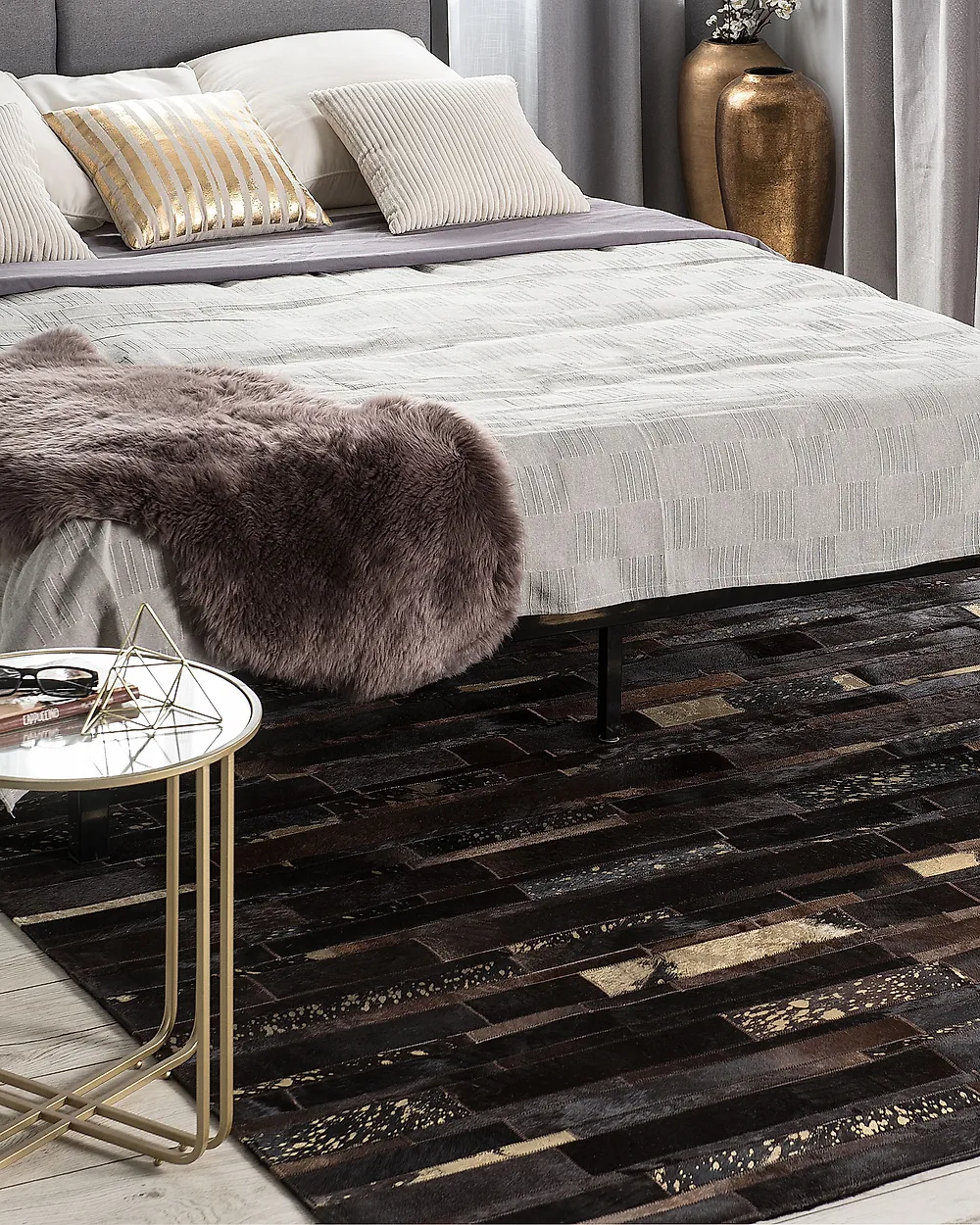Tappeto ARTVIN Marrone 200 x 200 cm Pelle naturale_1176391