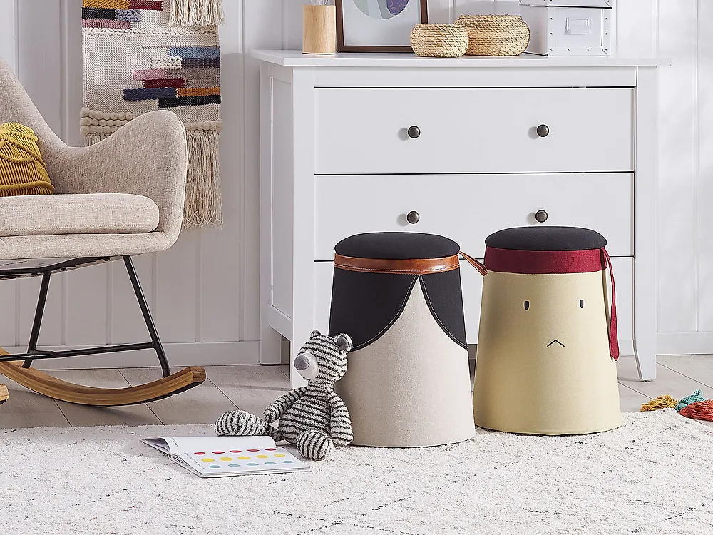 Pouf contenitore per bambini APACHE Lino sintetico Beige_1178689