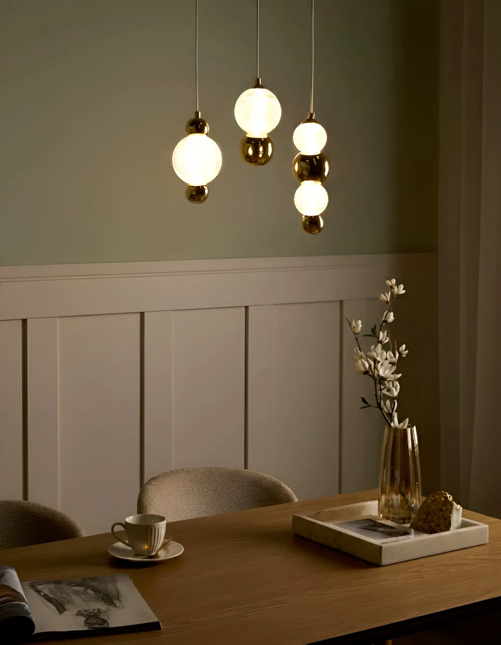 Lampa wisząca 3-punktowa SORA LED Szkło Złoty