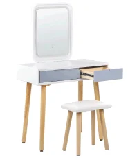 Toeletta con specchio e sgabello DIEPPE LED Bianco_850235