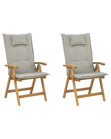 Set di 2 sedie da giardino in legno di acacia con cuscini grigio beige JAVA
