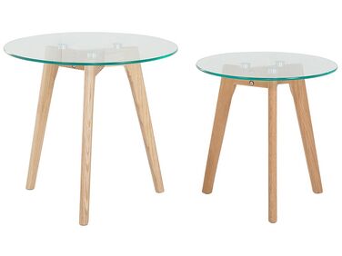 Set di 2 tavolini da caffè vetro e legno chiaro MISSOURI