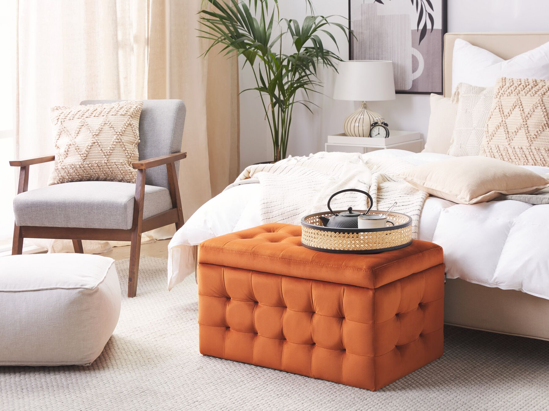 Puf ze schowkiem welurowy pomarańczowy MICHIGAN_816512