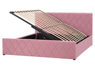 Zamatová posteľ s úložným priestorom 160 x 200 cm ružová ROCHEFORT