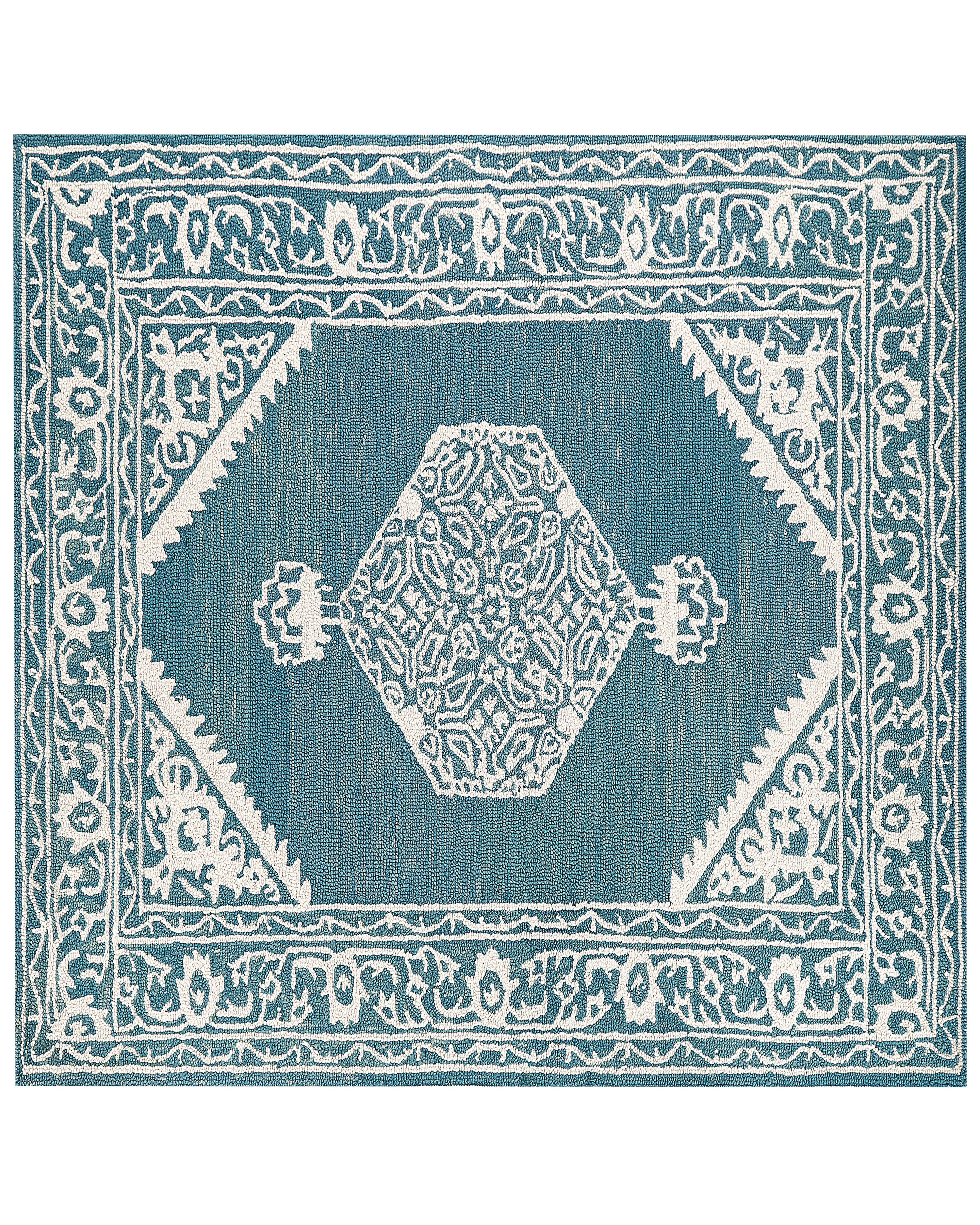 Vlněný koberec 200 x 200 cm bílý/modrý GEVAS_836865