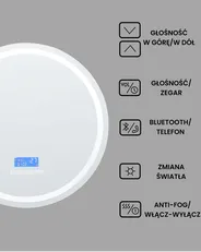Lustro łazienkowe LED BROGNON 60 cm 60 cm Wbudowany głośnik Bluetooth Srebrny_940359