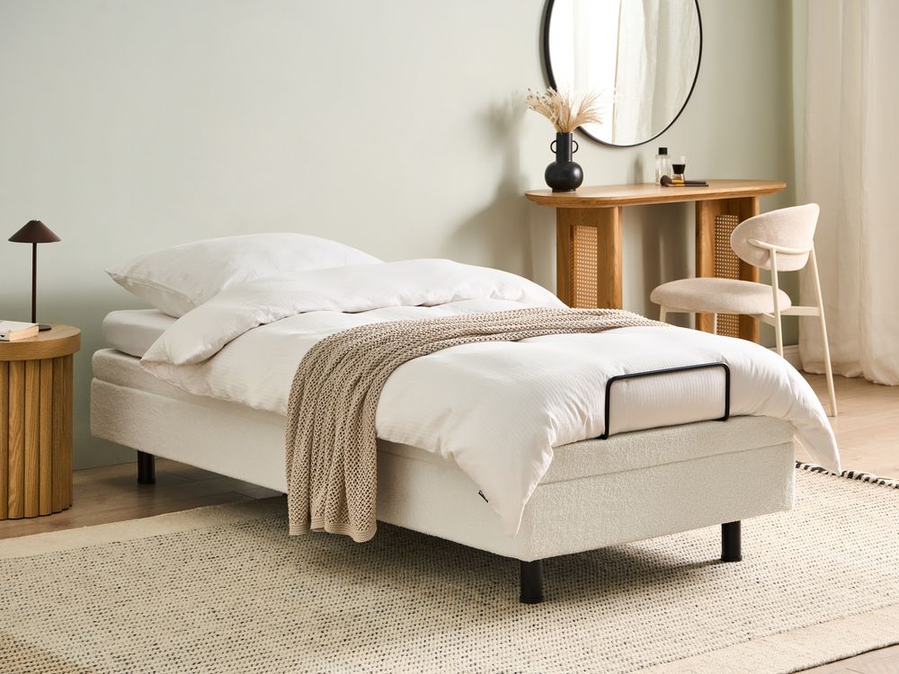 Cama ajustable sin cabecero Bouclé DUKE 80 x 200 cm Blanco crema