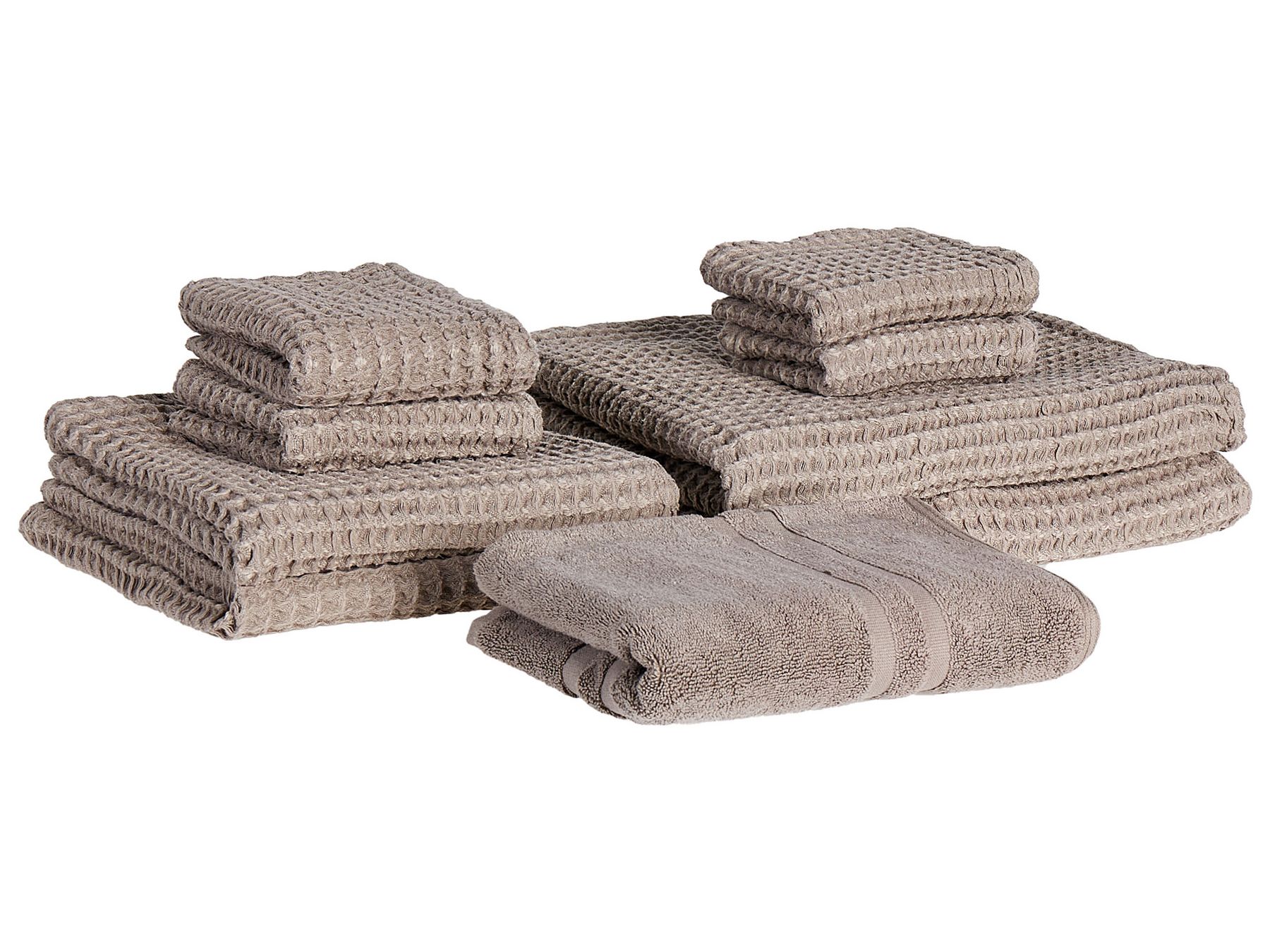 Set of 9 Cotton Towels Taupe AREORA_935963