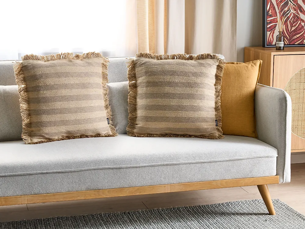 Set di 2 cuscini CIRSIUM 45 x 45 cm Iuta Beige A strisce_1178750