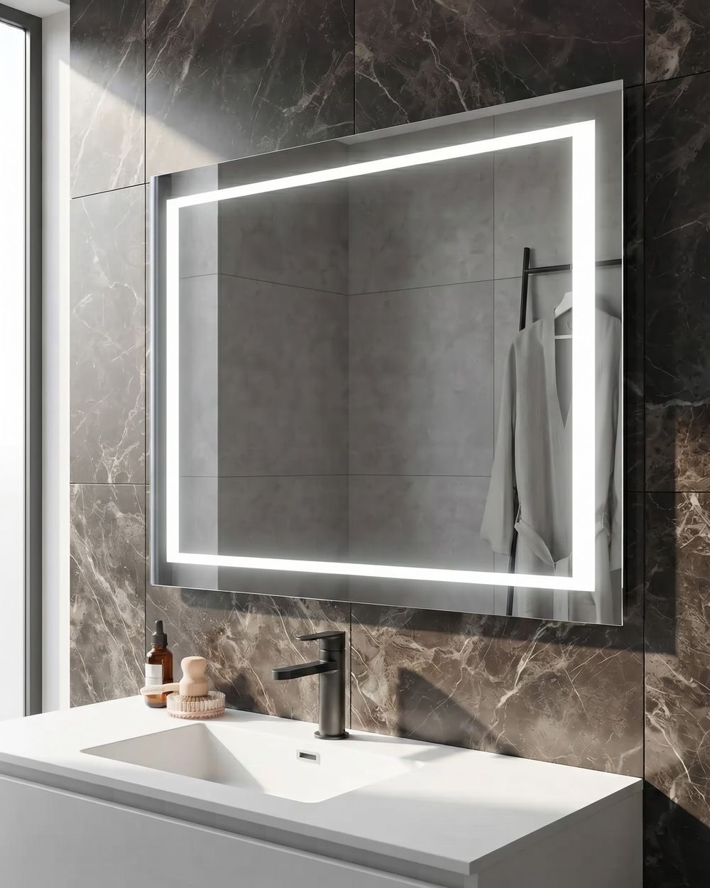 LED Bathroom Mirror EYRE 80 cm 60 cm Silver