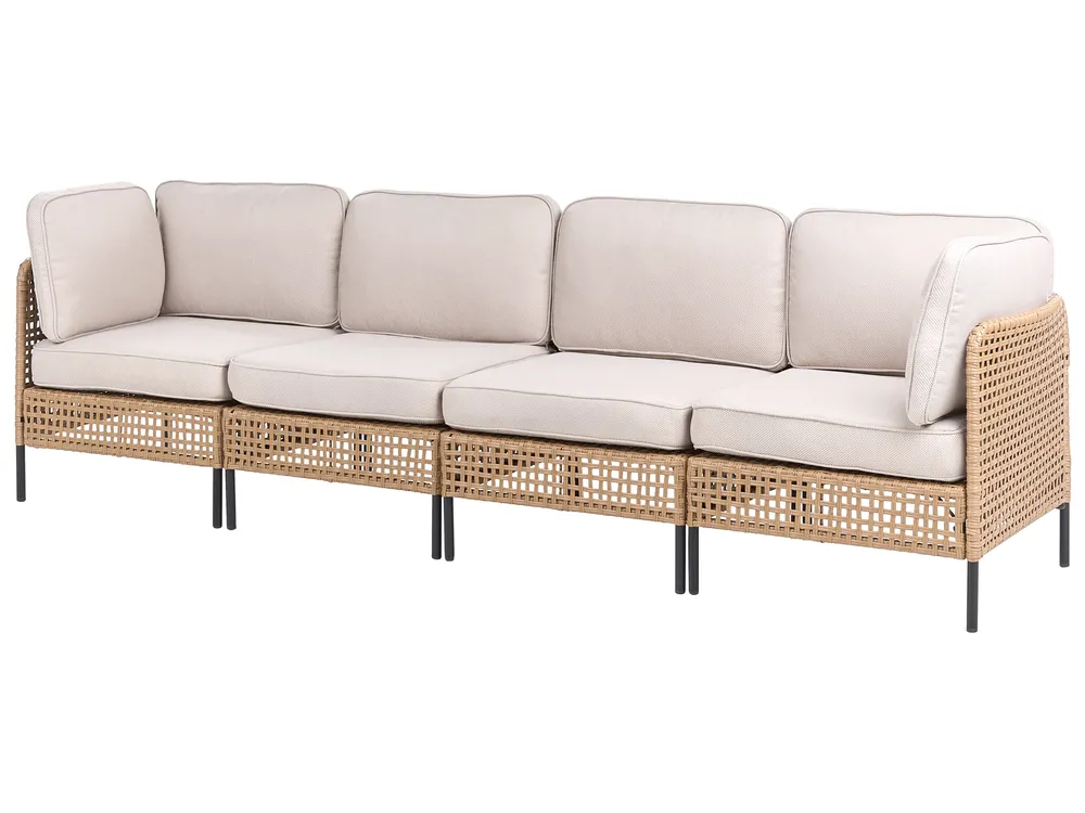 Garden Sofa with Table 4 Seater OMEGANA Modular PE Rattan Light Beige_1040499