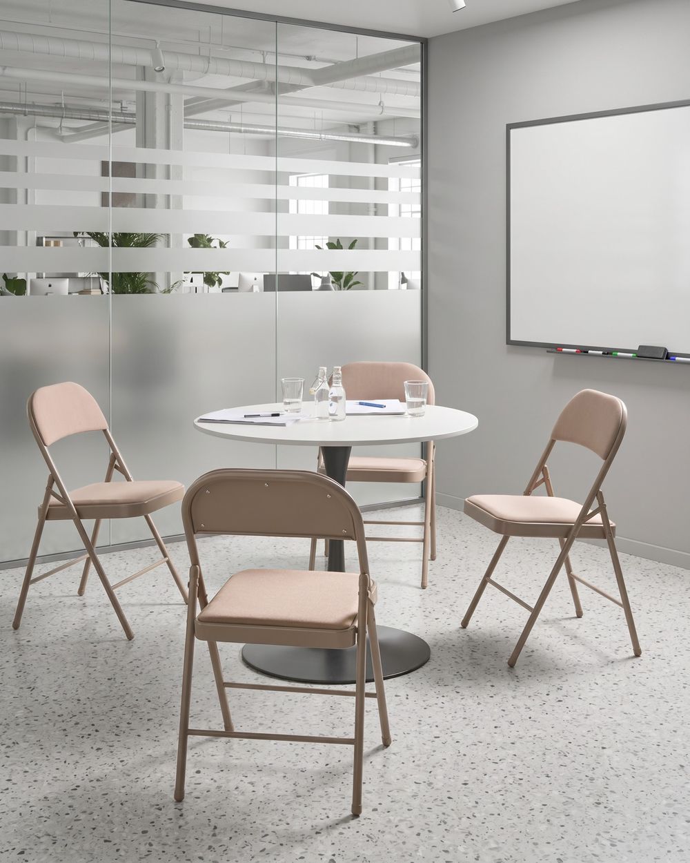 Set of 4 Folding Chairs SPARKS Metal Beige