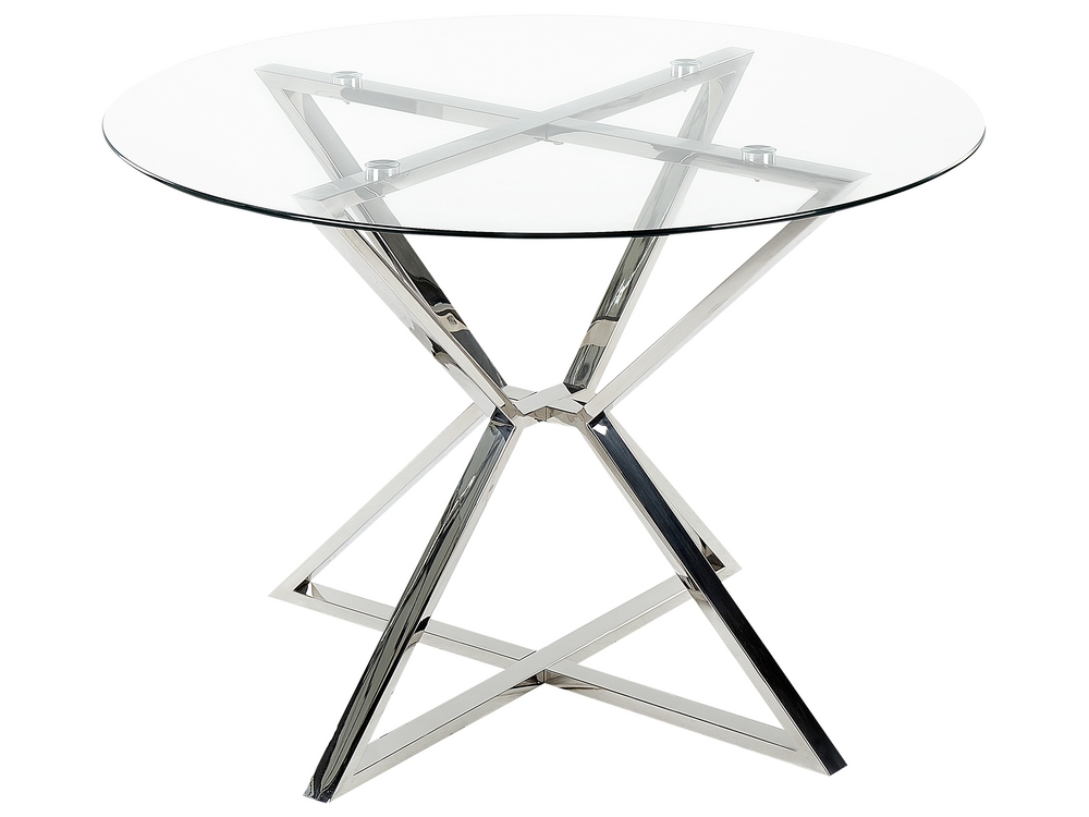 Glass Top Round Dining Table 105 cm Silver BOSCO Beliani