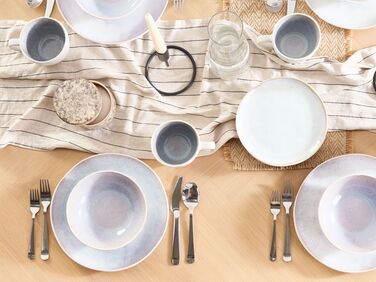 Set of 16 Stoneware Dinnerware Light Grey SESAME