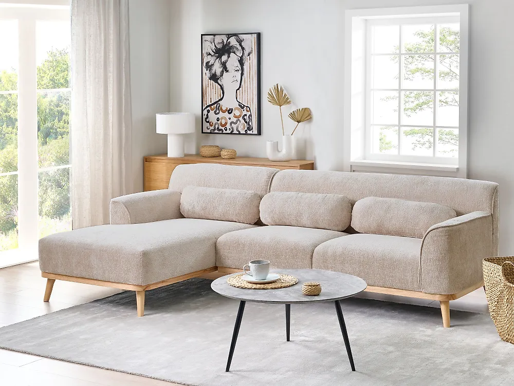 Corner Sofa SIMOS Chenille Beige Right Hand_1171967