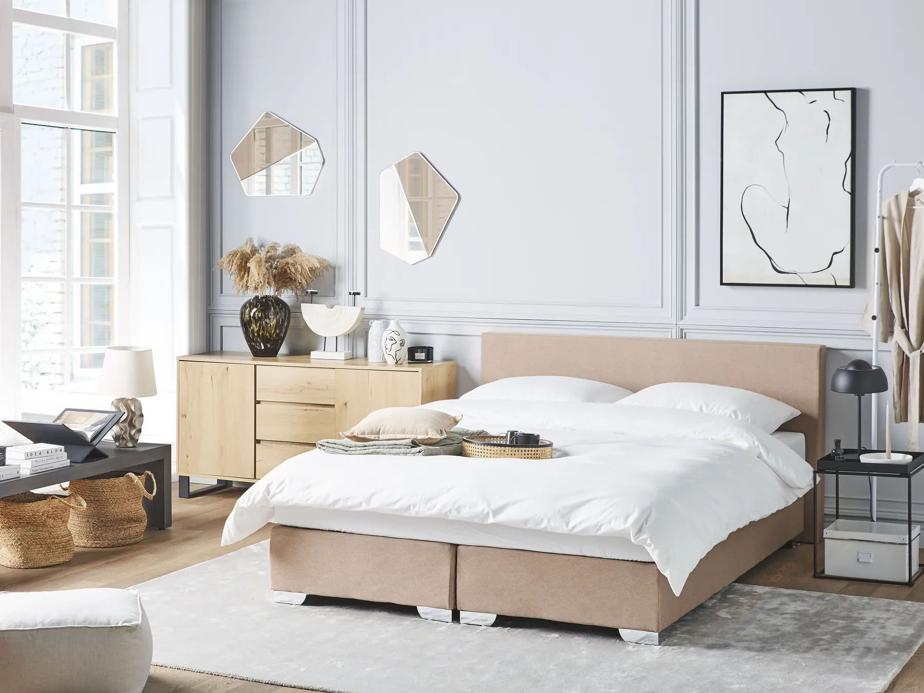Divan Bed Fabric PRESIDENT 160 x 200 cm (EU King Size) Beige_707858