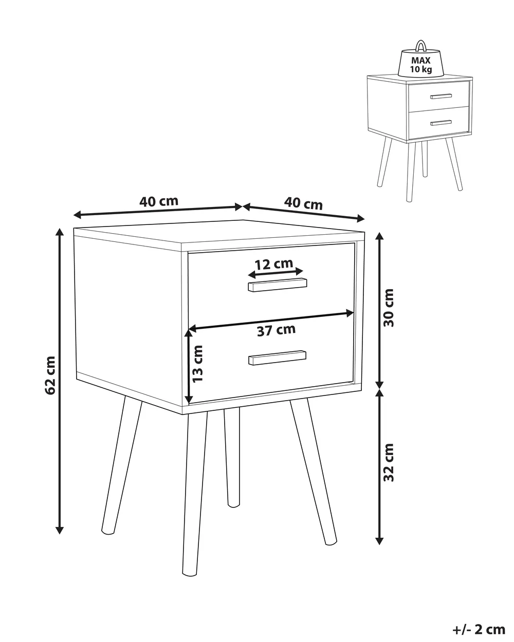 2 Drawer Bedside Table ALABAMA White_799717